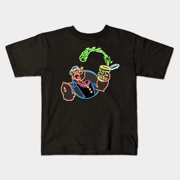 Popeye neon bg Kids T-Shirt by AlanSchell76